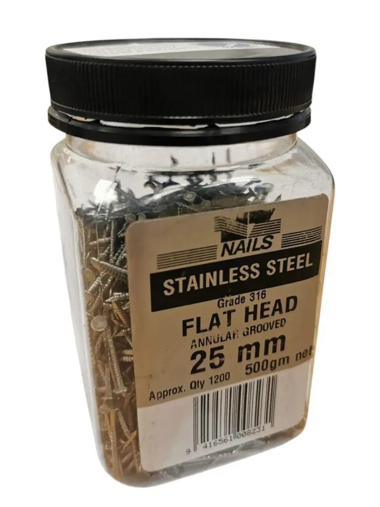 25 x 1.60 Stainless Steel A/G Flat Head Nails 500g