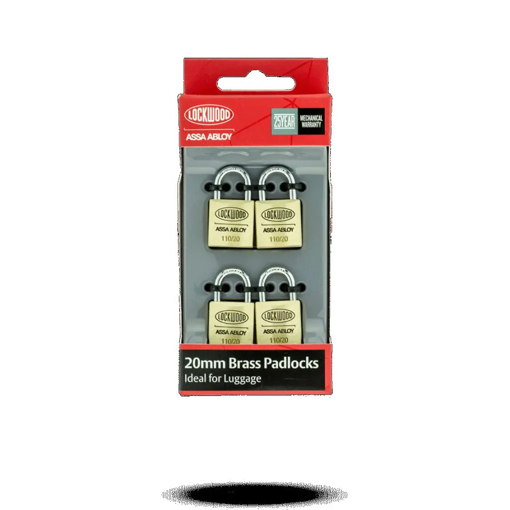Padlock Brass 20mm 4Pk Lockwood