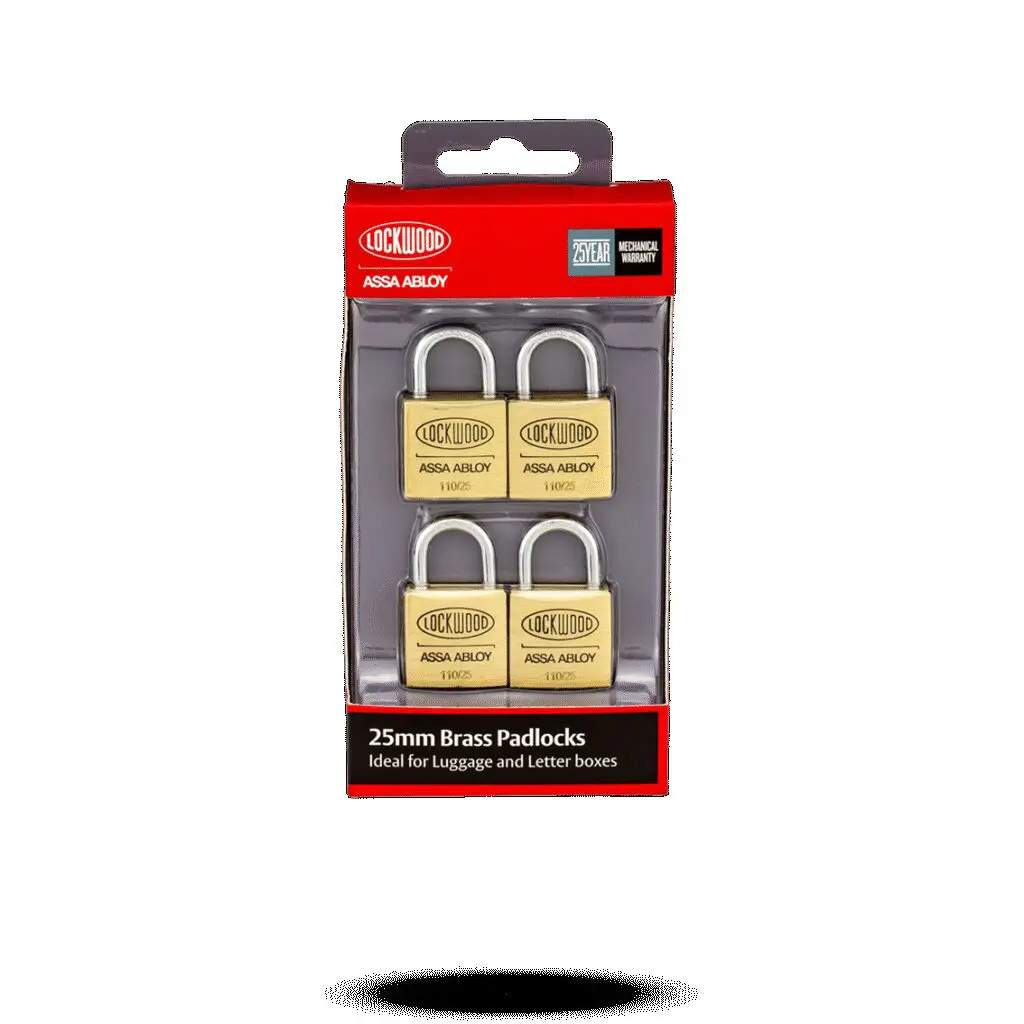 Padlock Brass 25mm 4Pk Lockwood