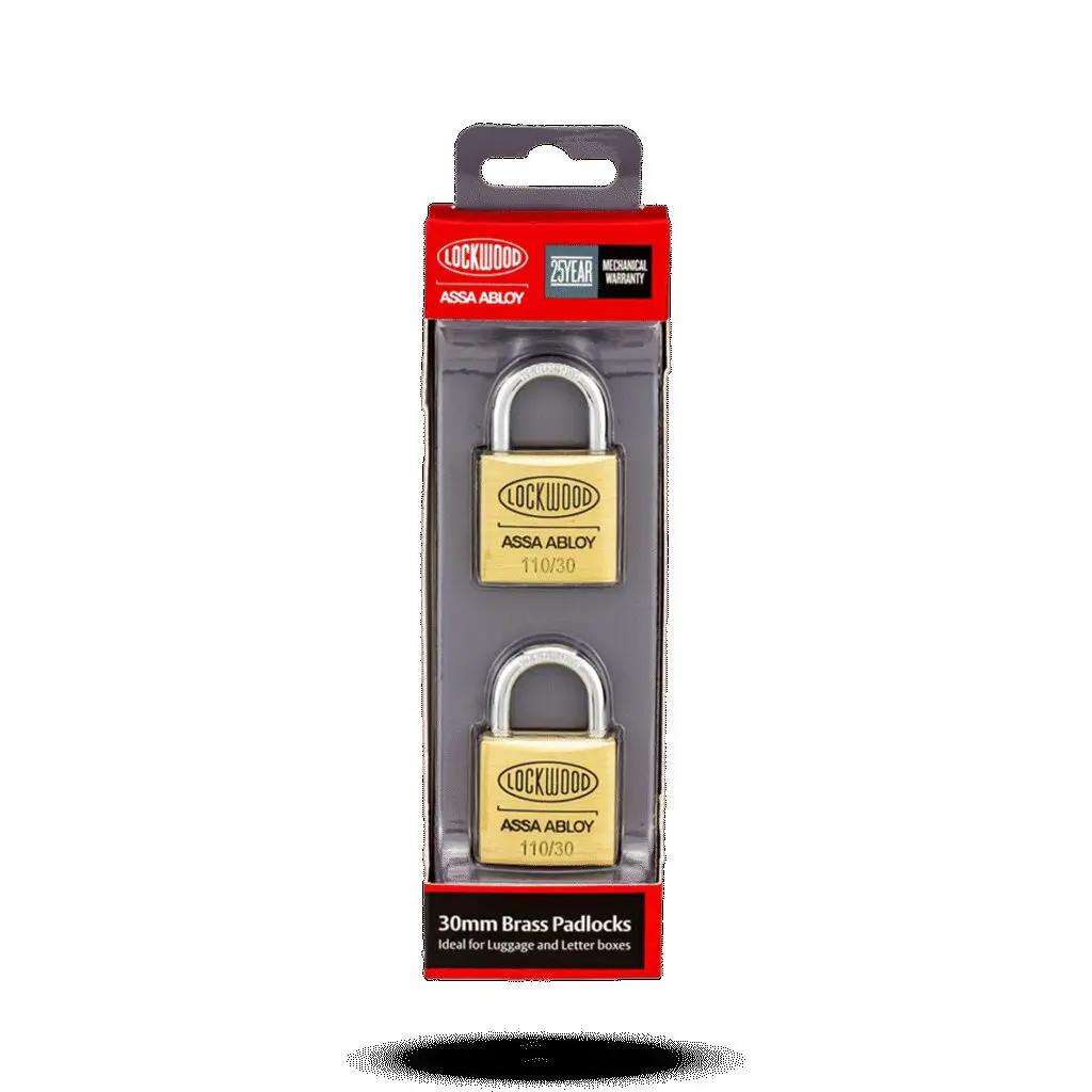 Padlock Brass 30mm 2Pk Lockwood