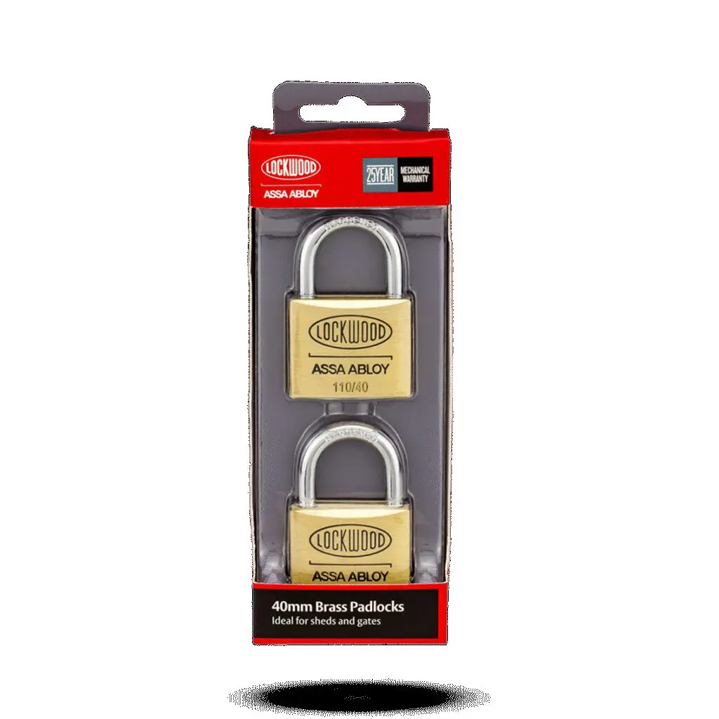 Padlock Brass 40/23mm 2Pk Lockwood