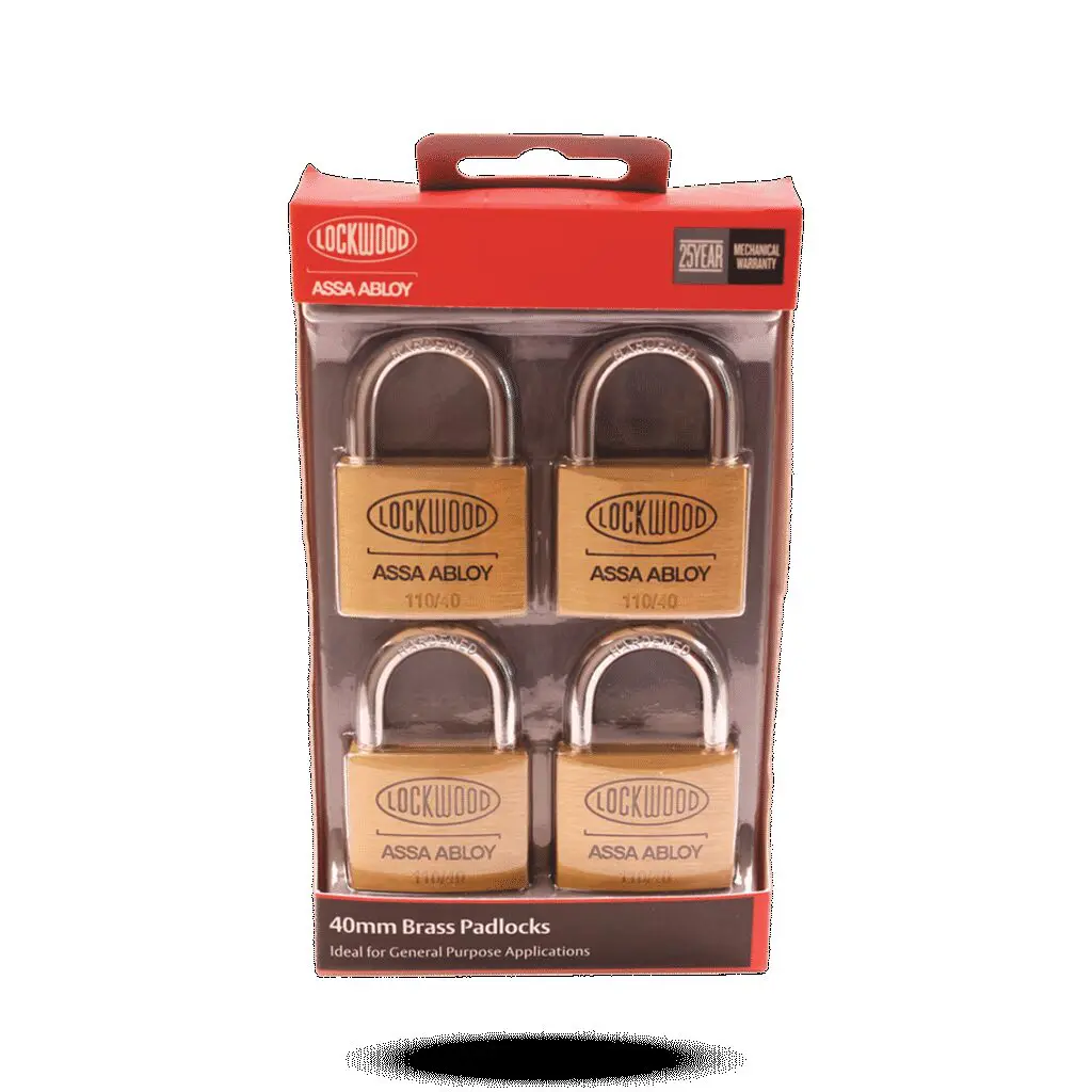 Padlock Brass 40mm 4Pk Lockwood