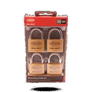 Padlock Brass 40mm 4Pk Lockwood