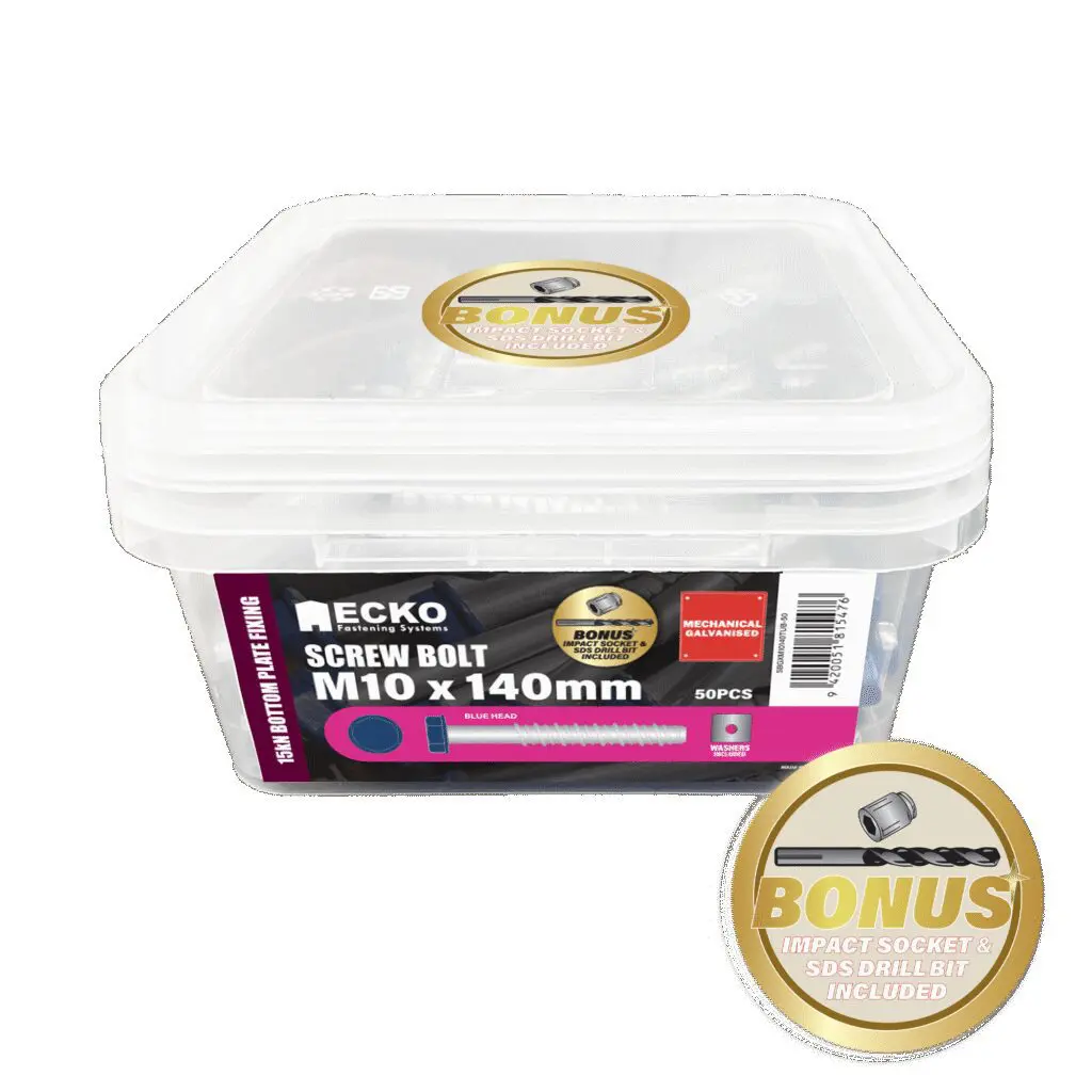 M10 x 140 Galv Screw Bolt Blue Head Box of 50
