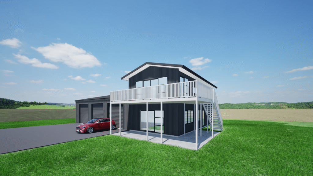 3 Bay shed with Two story dwelling(Black)