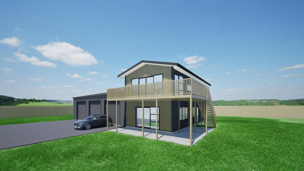 3 Bay shed with Two story dwelling(Timber feature)