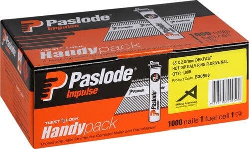 Paslode Imp 65mm Dekfast Galv H/Pack 1000
