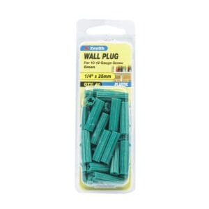 Wallplug Green Plastic 1/4 x 25mm 40Pc