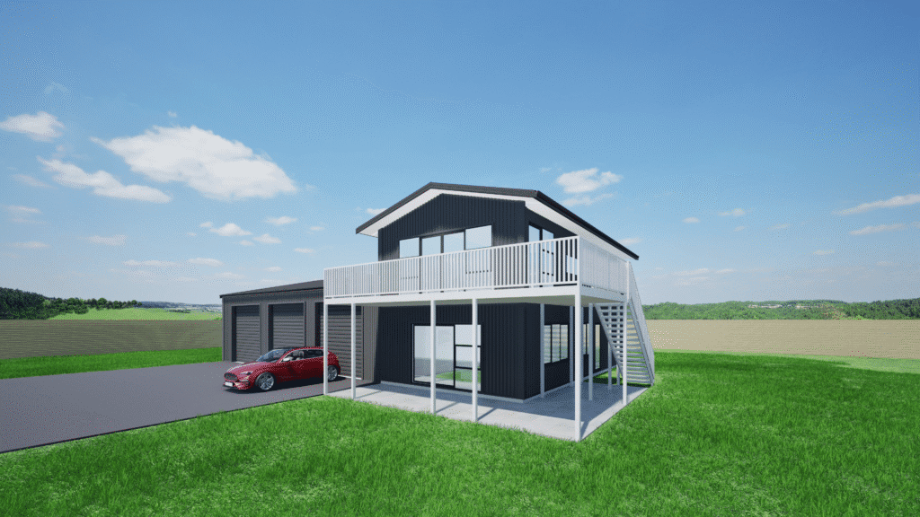 3 Bay shed with Two story dwelling(Black)